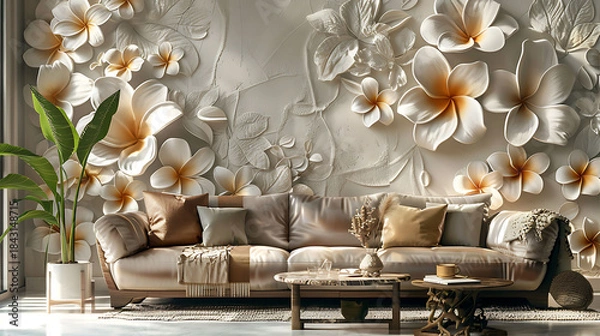 Obraz 3D Textile Wallpaper with Layered Embossed Floral Design
