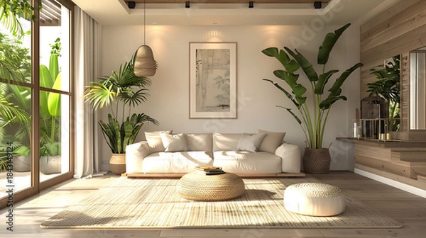 Obraz Minimalist Living Room with Sleek Lines and Natural Tones
