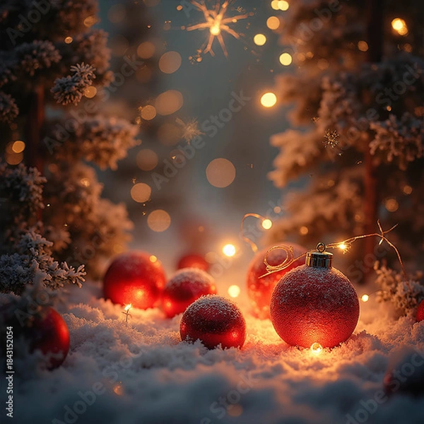 Obraz red christmas balls on dark background