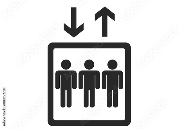 Obraz シンプルなエレベーターのピクトグラム　3人　黒