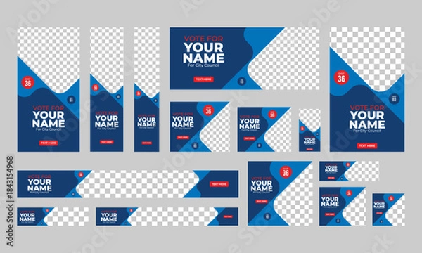 Fototapeta political election banner web template bundle set,  usa election vote horizontal social media post cover banner template.