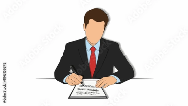 Fototapeta Man in Suit Signing Document at Desk.