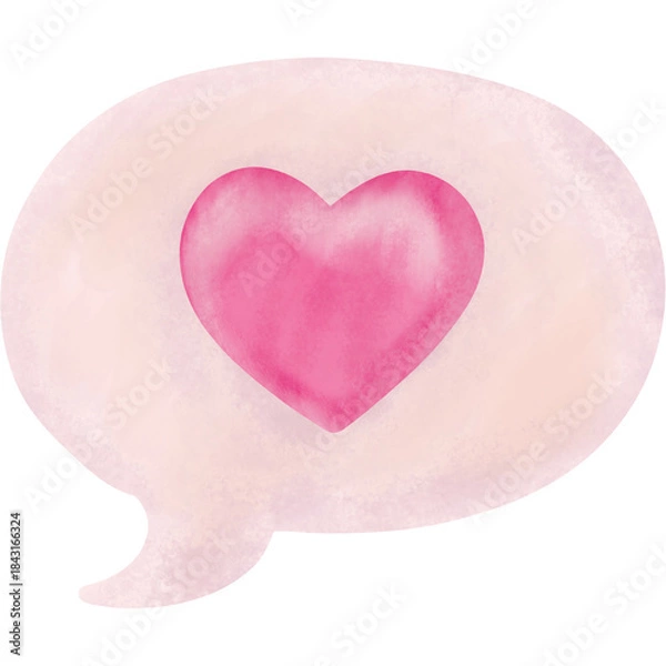 Obraz Cute Watercolor Speech Bubble With Pink Heart Symbol