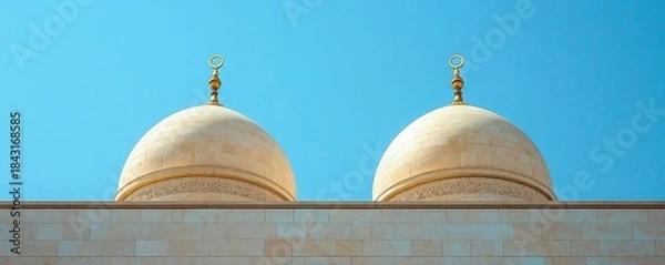 Fototapeta Faith, culture, and architecture represented by the roof of a mosque against a clear blue sky. The beauty of Islamic design, symbolizing the importance of religious practice, Generative AI