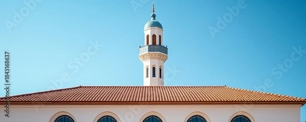 Fototapeta Faith, culture, and architecture represented by the roof of a mosque against a clear blue sky. The beauty of Islamic design, symbolizing the importance of religious practice, Generative AI