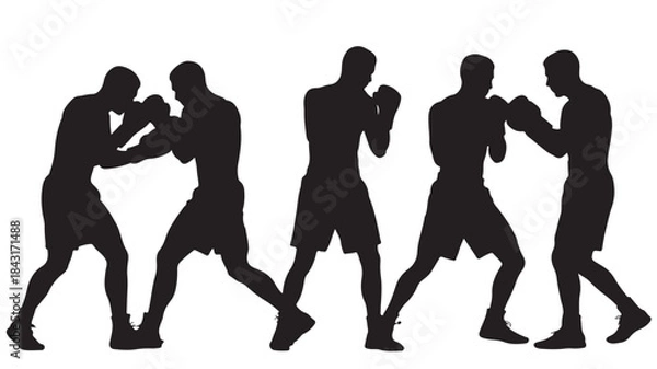 Obraz Boxer Silhouettes Fighting on White Background