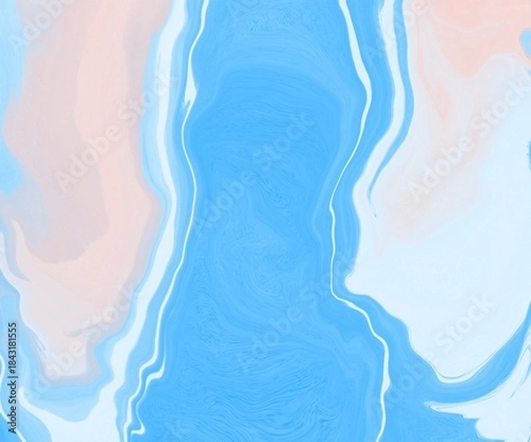 Fototapeta Abstract marble background with flowing blue and soft peach textures. The dynamic fluid pattern creates a balanced contrast and artistic atmosphere for modern design applications.