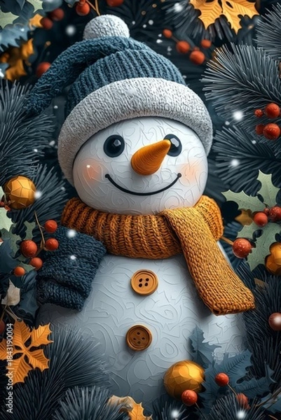 Obraz Christmas Snowman Theme Illustration Background