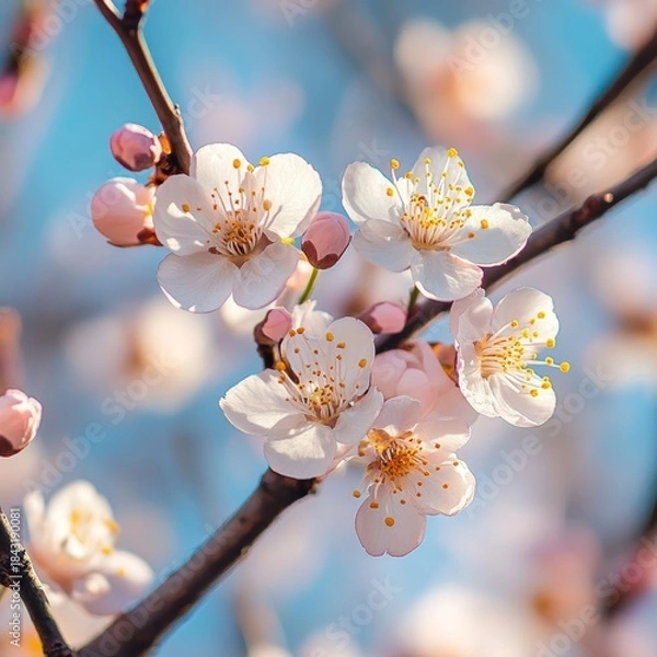 Obraz Blossoming plum blossoms on a blue background