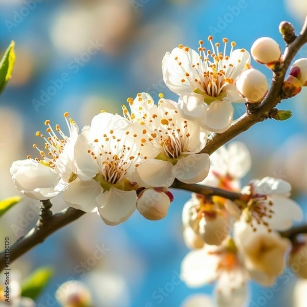 Obraz Blossoming plum blossoms on a blue background