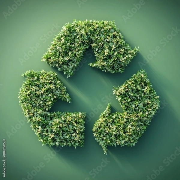 Obraz Renewable resource icon surrounded by green leaves