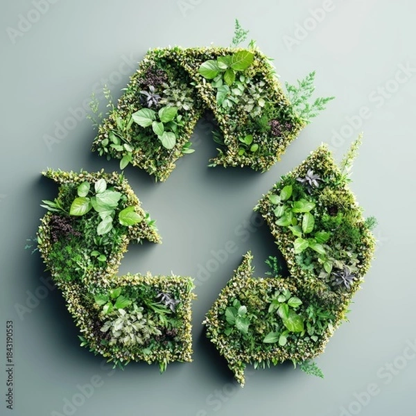 Obraz Renewable resource icon surrounded by green leaves
