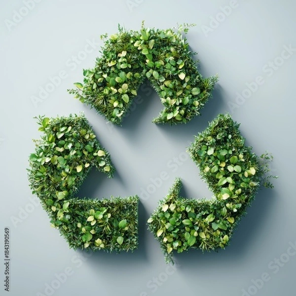 Obraz Renewable resource icon surrounded by green leaves