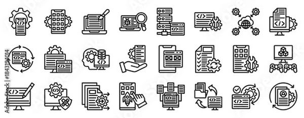 Obraz Mobile Coding Icon Set Collection Outline Style. Vector illustration.