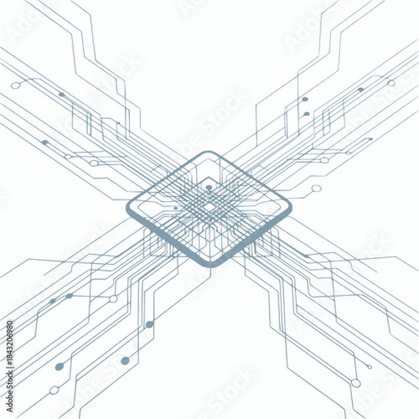 Obraz Central microchip with radial circuit lines vector representing data connectivity and digital infrastructure