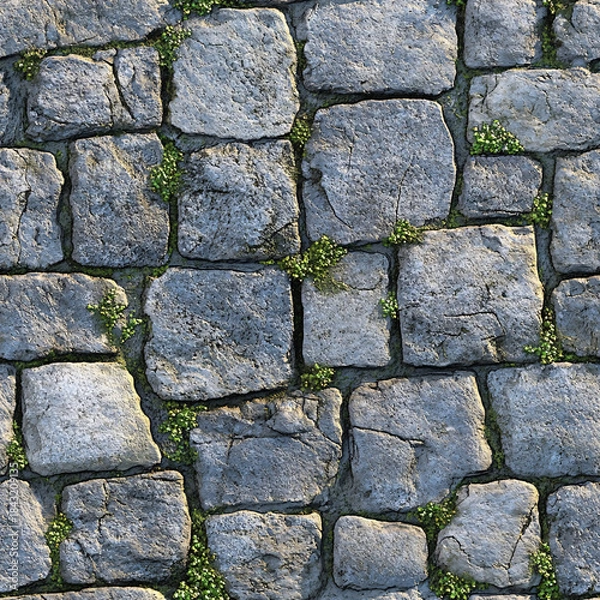 Obraz Rough cobblestone with tiny moss sprigs creating highlights seamless texture