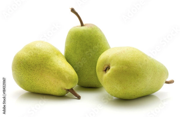 Obraz Three green pears isolated on white background.