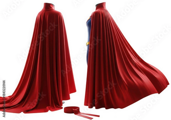 Obraz Red flowing superhero cape with costume and isolated elements