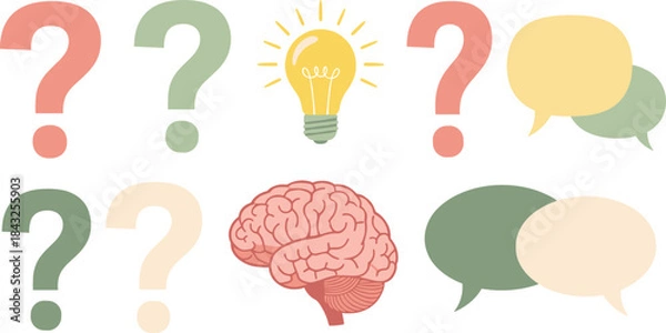 Obraz Brainstorming ideas with question marks and speech bubbles