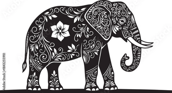 Obraz Decorative Elephant Silhouette vector flat illustration design