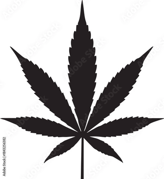 Obraz Bold Black Cannabis Leaf Silhouette vector flat illustration design