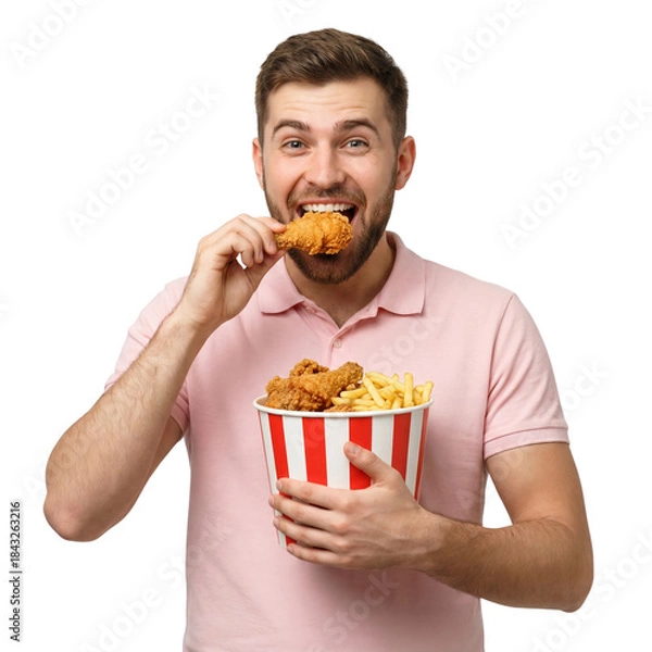 Obraz young man eating popcorn