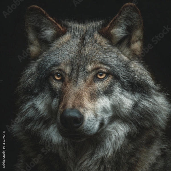 Fototapeta portrait of a powerful wolf with a calm proud expression