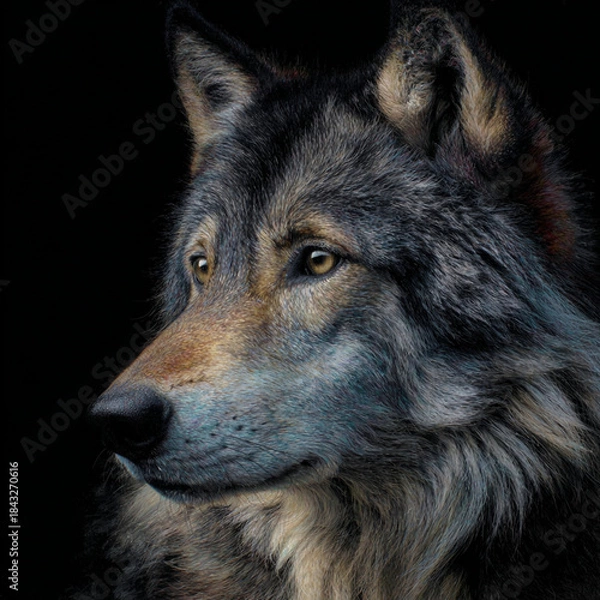 Fototapeta portrait of a powerful wolf with calm proud expression