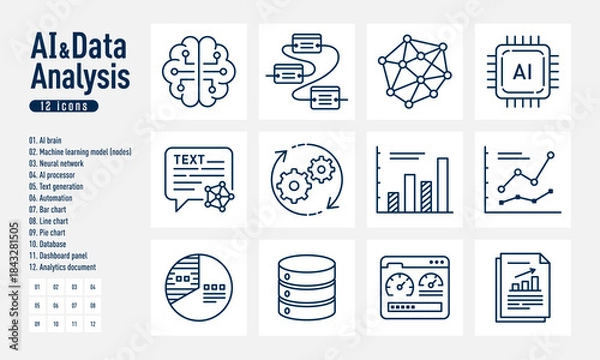 Obraz AI and Data Analysis Business Icon Set