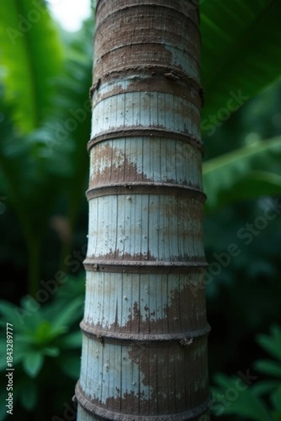 Fototapeta Detailed Close-up of a Tropical Tree Trunk Showing Textured Bark and Natural Patina