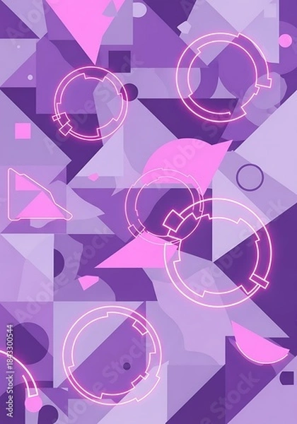Fototapeta Geometric dreamscape, a modern composition of purple, pink and technology