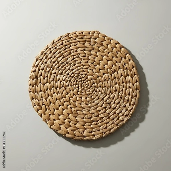 Fototapeta Neutral hued woven placemat on seamless background showcasing round texture