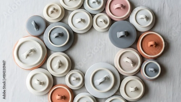 Fototapeta Pastel Pottery Wreath with Central Void for Text and Design Placement