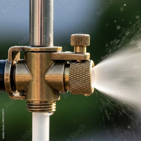 Fototapeta Precision Irrigation Device Shows Water Distribution in Garden Environment