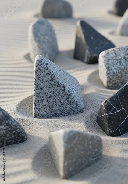 Fototapeta Zen Garden Arrangement with Natural Stone Shapes on Soft Sand Surface