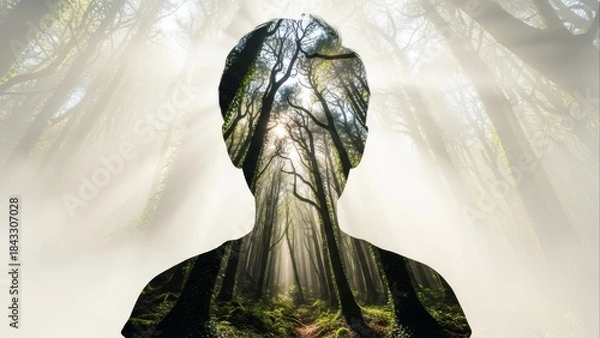 Obraz Abstract Human Face Emerging from Tree Trunk Symbolizing Nature Connection