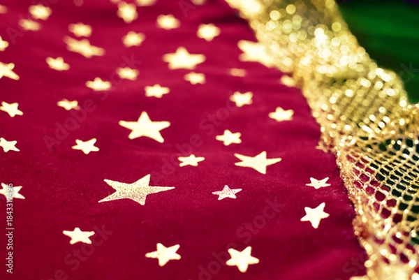 Obraz アンティークなクリスマスカラーの布のクローズアップ　レース　星柄