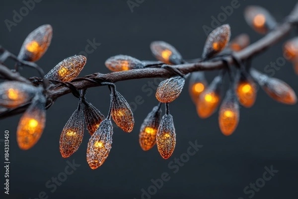 Obraz Glowing Orange Fairy Lights on a Dark Background for Festive Decor