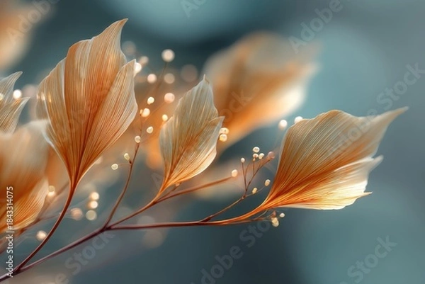Obraz Delicate Leaves with Soft Glow on a Cool Background in Pastel Tones