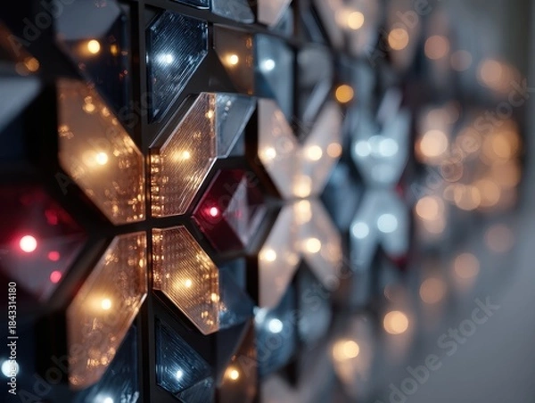 Obraz Abstract geometric pattern with glowing lights on a textured surface