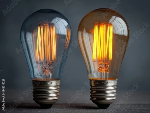 Obraz Vintage Edison light bulbs with warm glow in studio setting