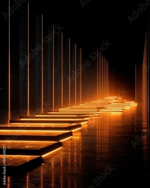 Obraz Illuminated Pathway in Dark Environment with Glowing Light Features
