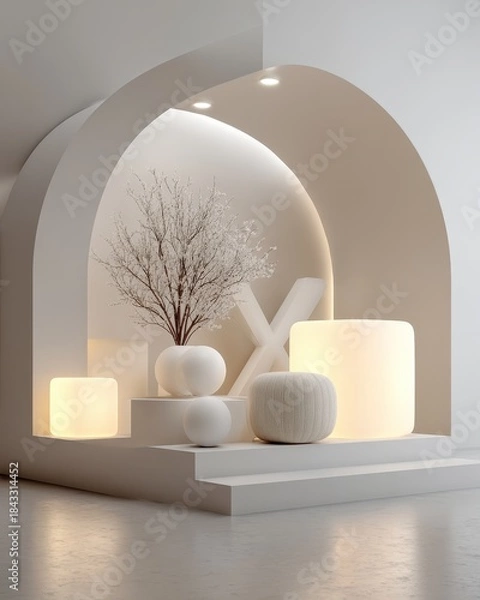 Obraz Modern Minimalist Interior with Decorative Elements and Soft Lighting