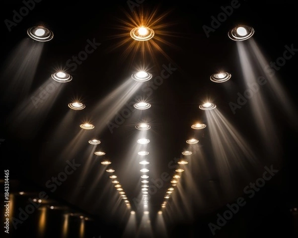 Obraz Dramatic Ceiling Lights with Light Rays Illuminating Dark Space