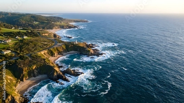 Fototapeta Scenic Coastal Cliffs and Ocean View Landscape.