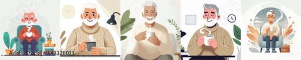 Obraz  vector grandfather drinking coffee white background