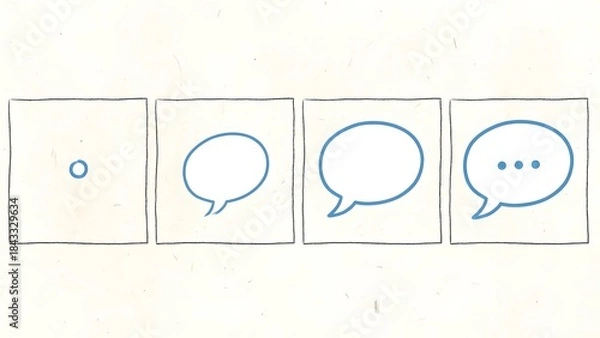 Fototapeta Sequence of Four Speech Bubbles Illustrating Conversation.