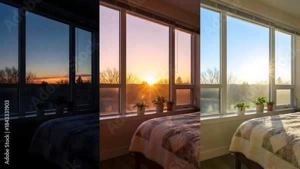 Obraz Sunrise and Sunset Views from Large Window.