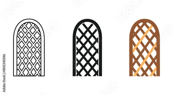 Fototapeta Three arched lattice window designs in different colors