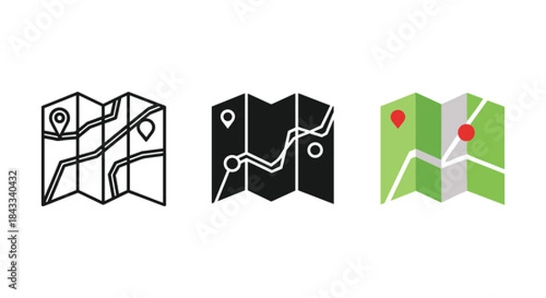 Fototapeta Set of map icons with different colors and markers